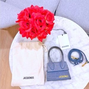 Jacquemus Mini The Chiquito Blue Croc-Embossed Leather Handbag